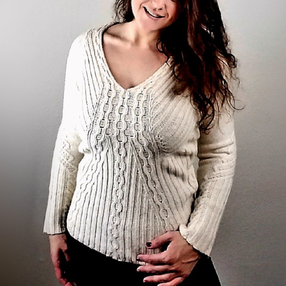 ❤ Anthropologie Revelry Cream Sweater Size Medium - Picture 4 of 8